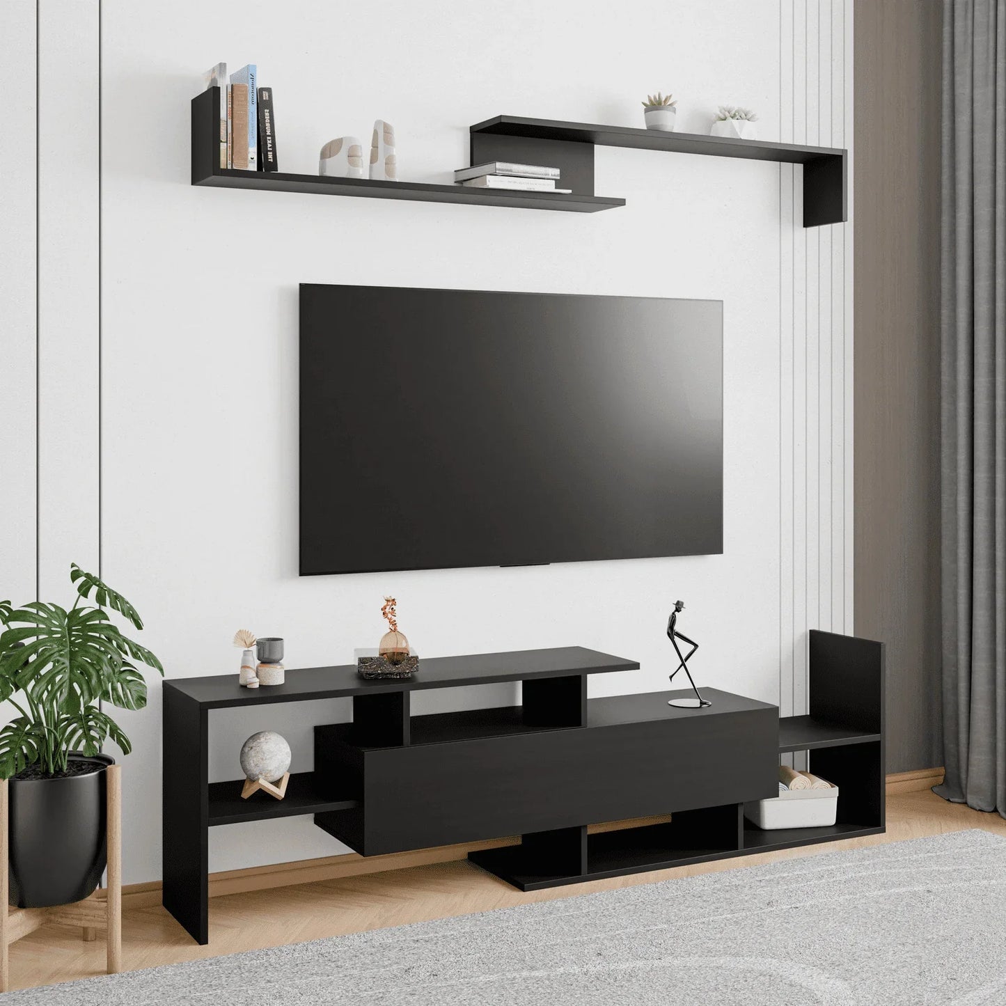 Surrey Modern TV Stand with MDF Shelves and Bookcase for Living Room - Elax Furniture
