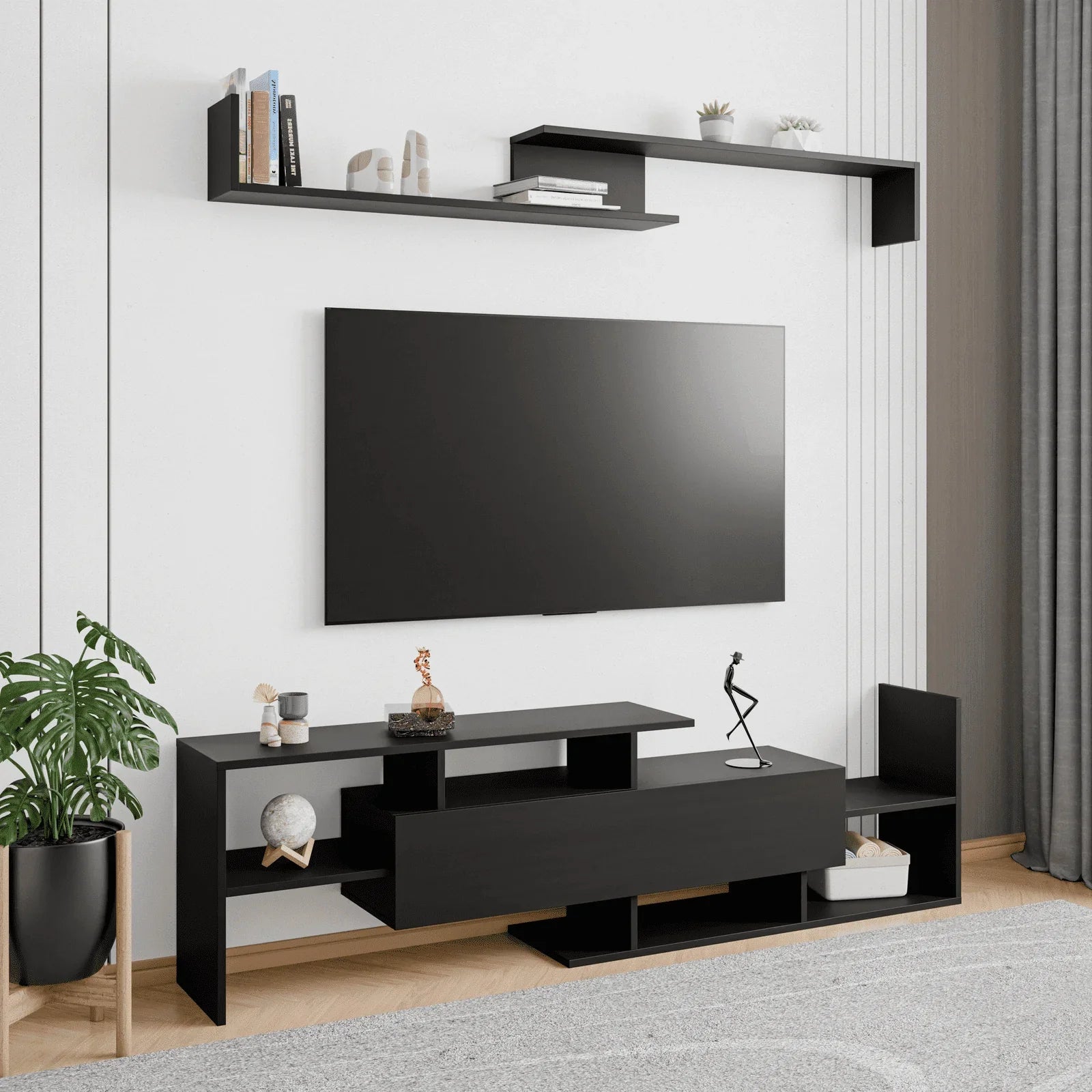 Surrey Modern TV Stand with MDF Shelves and Bookcase for Living Room - Elax Furniture