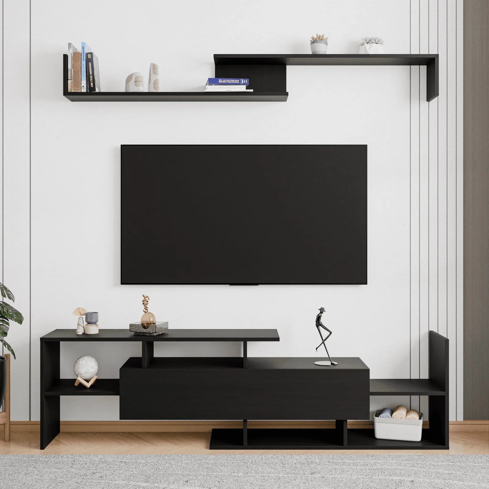 Surrey Modern TV Stand with MDF Shelves and Bookcase for Living Room - Elax Furniture