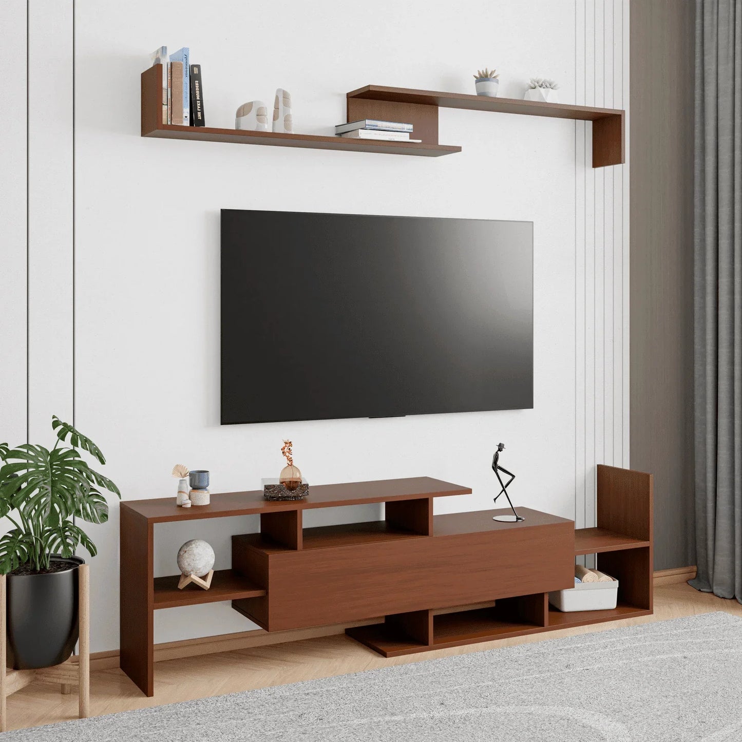 Surrey Modern TV Stand with MDF Shelves and Bookcase for Living Room - Elax Furniture