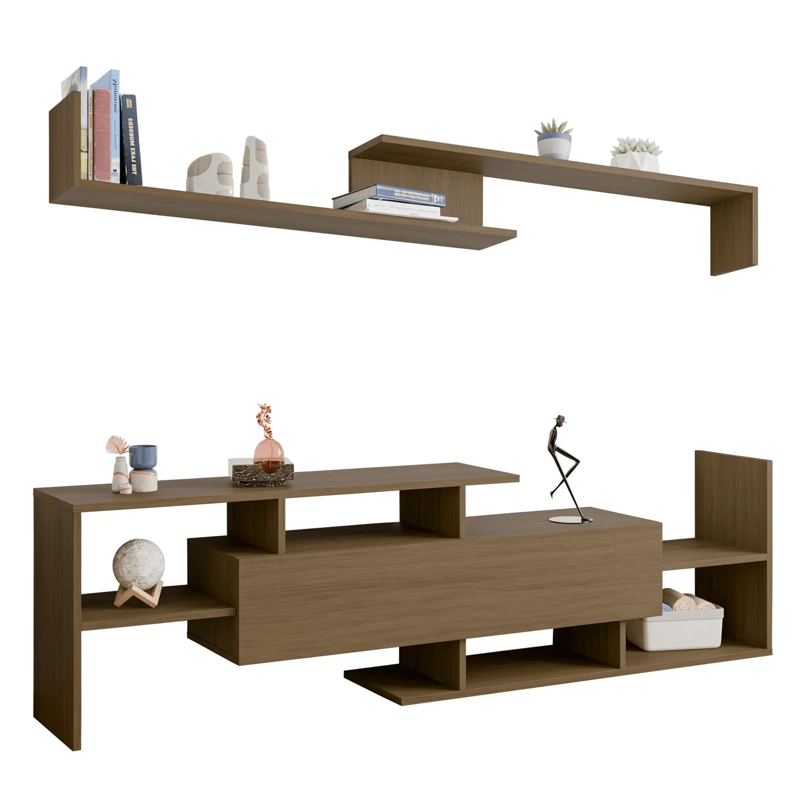 Surrey Modern TV Stand with MDF Shelves and Bookcase for Living Room - Elax Furniture