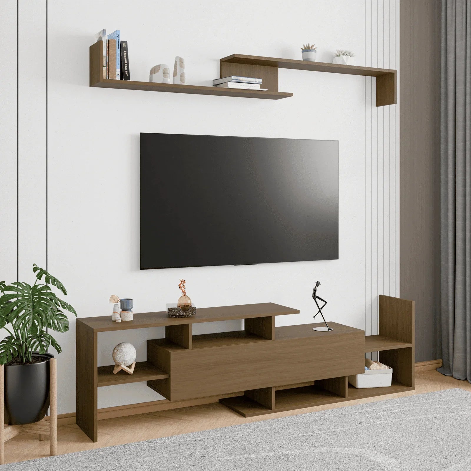 Surrey Modern TV Stand with MDF Shelves and Bookcase for Living Room - Elax Furniture