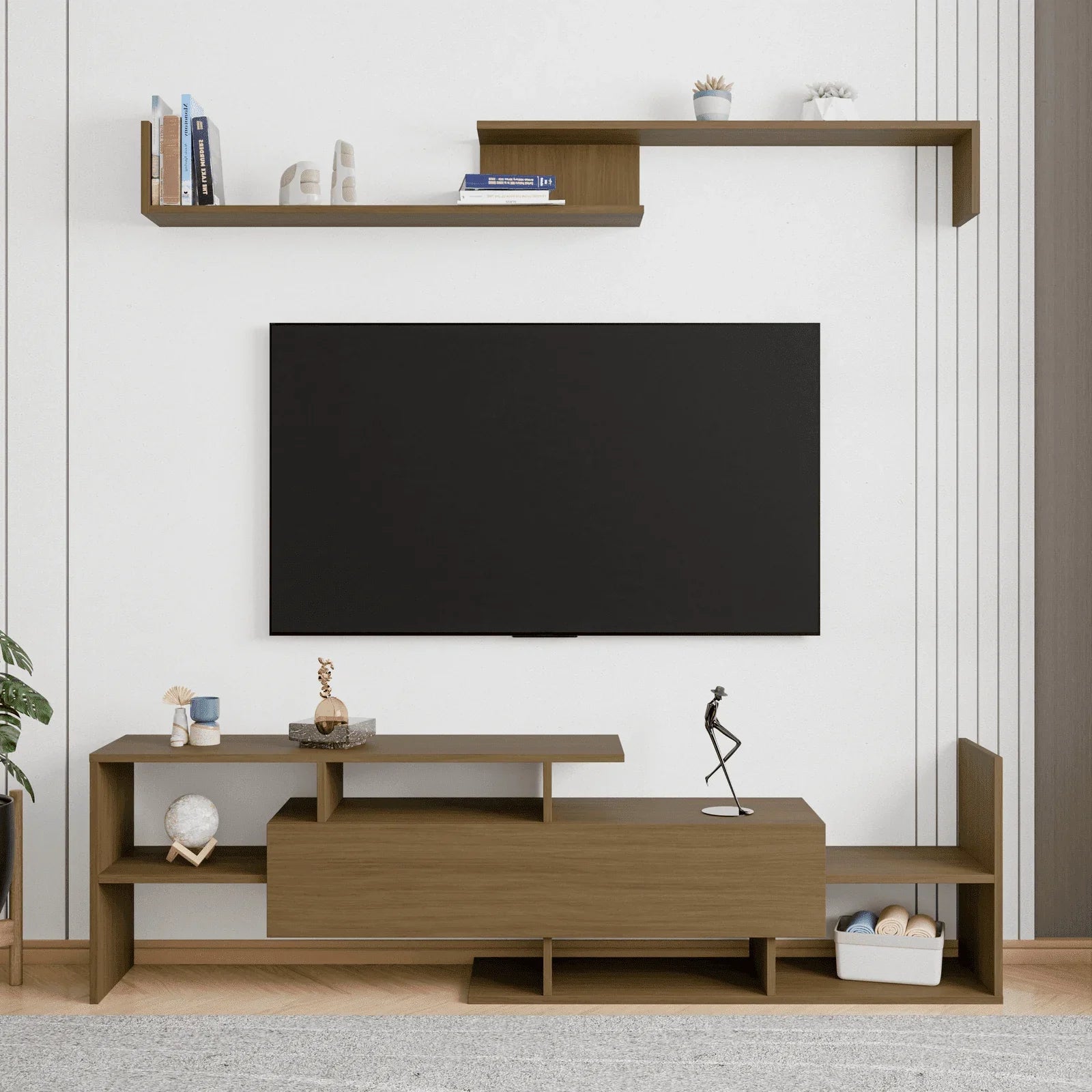 Surrey Modern TV Stand with MDF Shelves and Bookcase for Living Room - Elax Furniture
