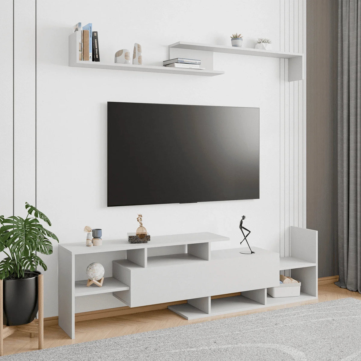 Surrey Modern TV Stand with MDF Shelves and Bookcase for Living Room - Elax Furniture