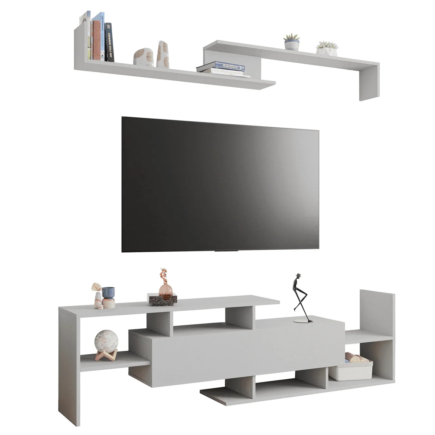 Surrey Modern TV Stand with MDF Shelves and Bookcase for Living Room - Elax Furniture
