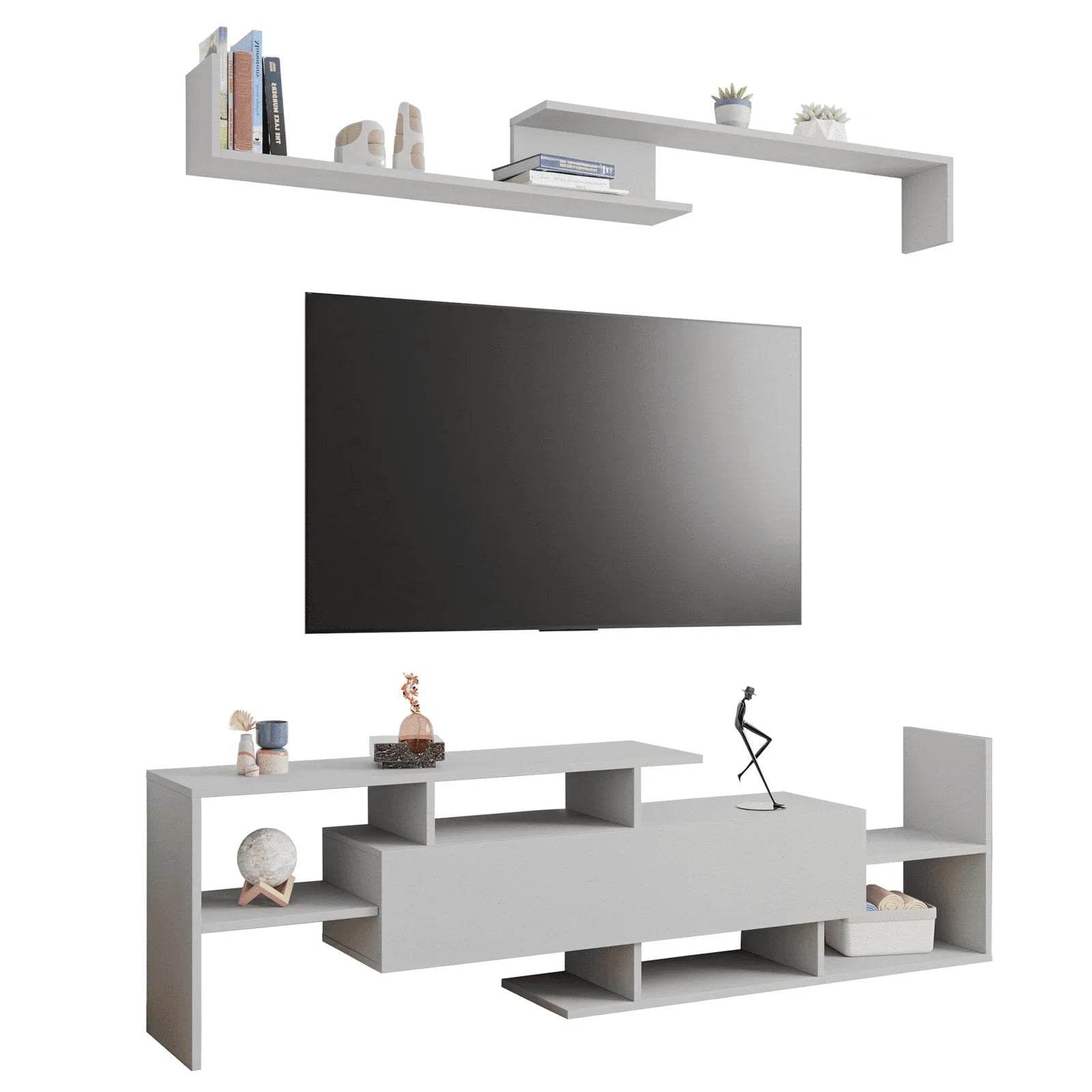Surrey Modern TV Stand with MDF Shelves and Bookcase for Living Room - Elax Furniture