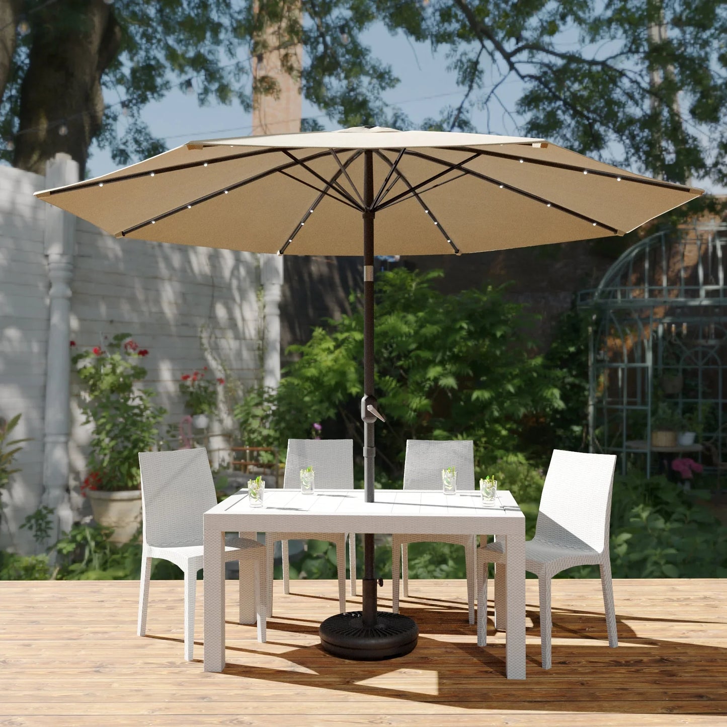 Sierra 9' Outdoor Patio Tilt Market Umbrella with Solar LED Lights - Elax Furniture