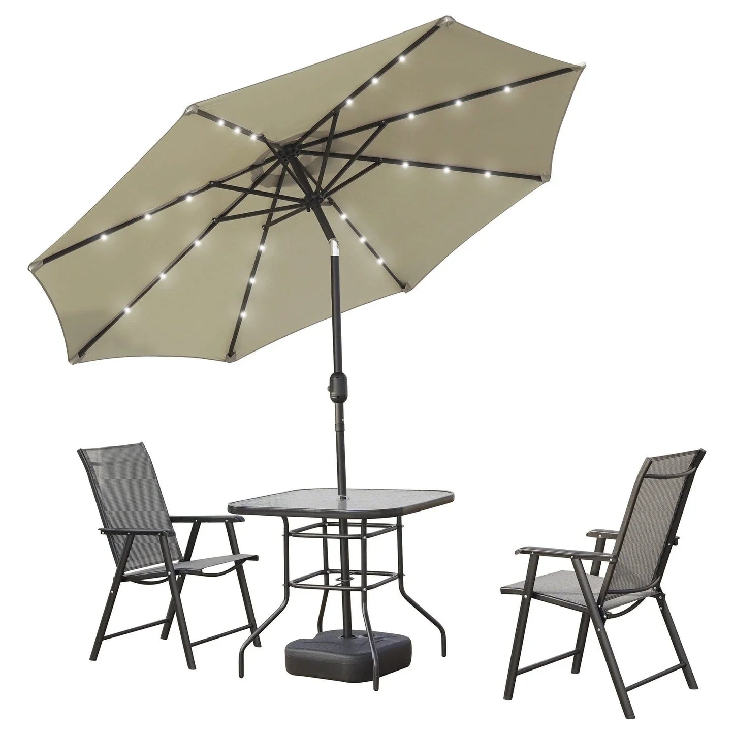 Sierra 9' Outdoor Patio Tilt Market Umbrella with Solar LED Lights - Elax Furniture