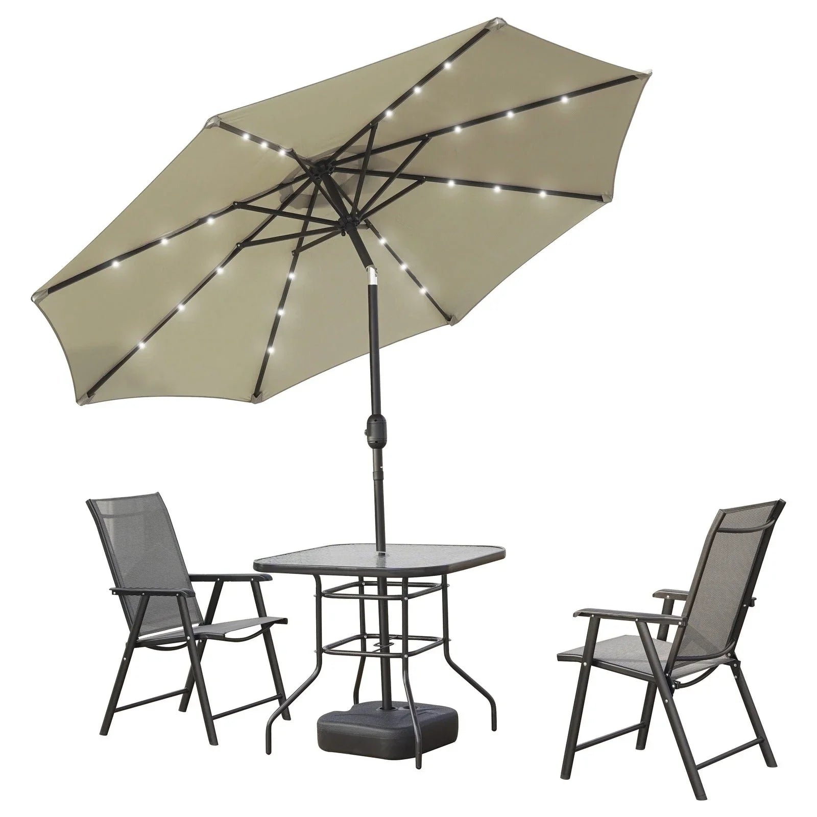 Sierra 9' Outdoor Patio Tilt Market Umbrella with Solar LED Lights - Elax Furniture