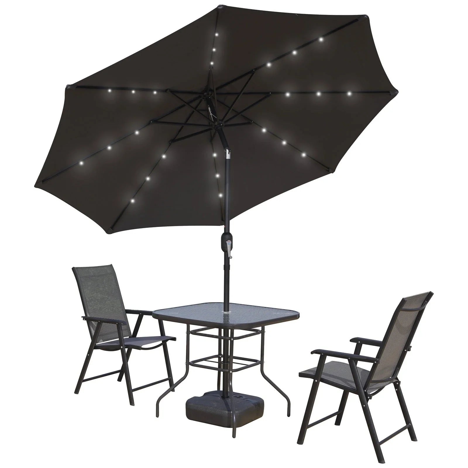 Sierra 9' Outdoor Patio Tilt Market Umbrella with Solar LED Lights - Elax Furniture