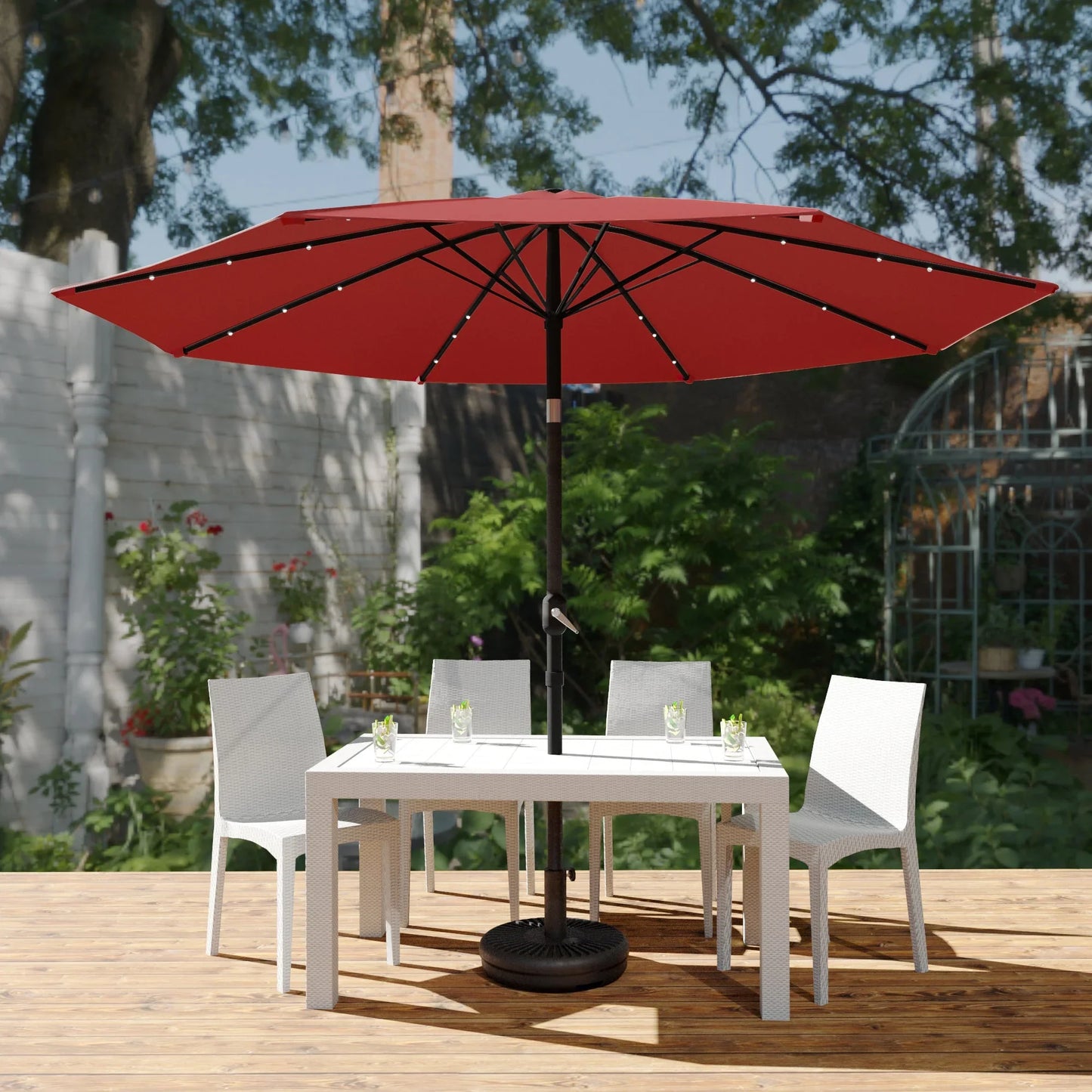 Sierra 9' Outdoor Patio Tilt Market Umbrella with Solar LED Lights - Elax Furniture