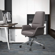 Summit Adjustable Height Leather Conference Office Chair with Swivel and Tilt Grey Office Chair Leisuremod