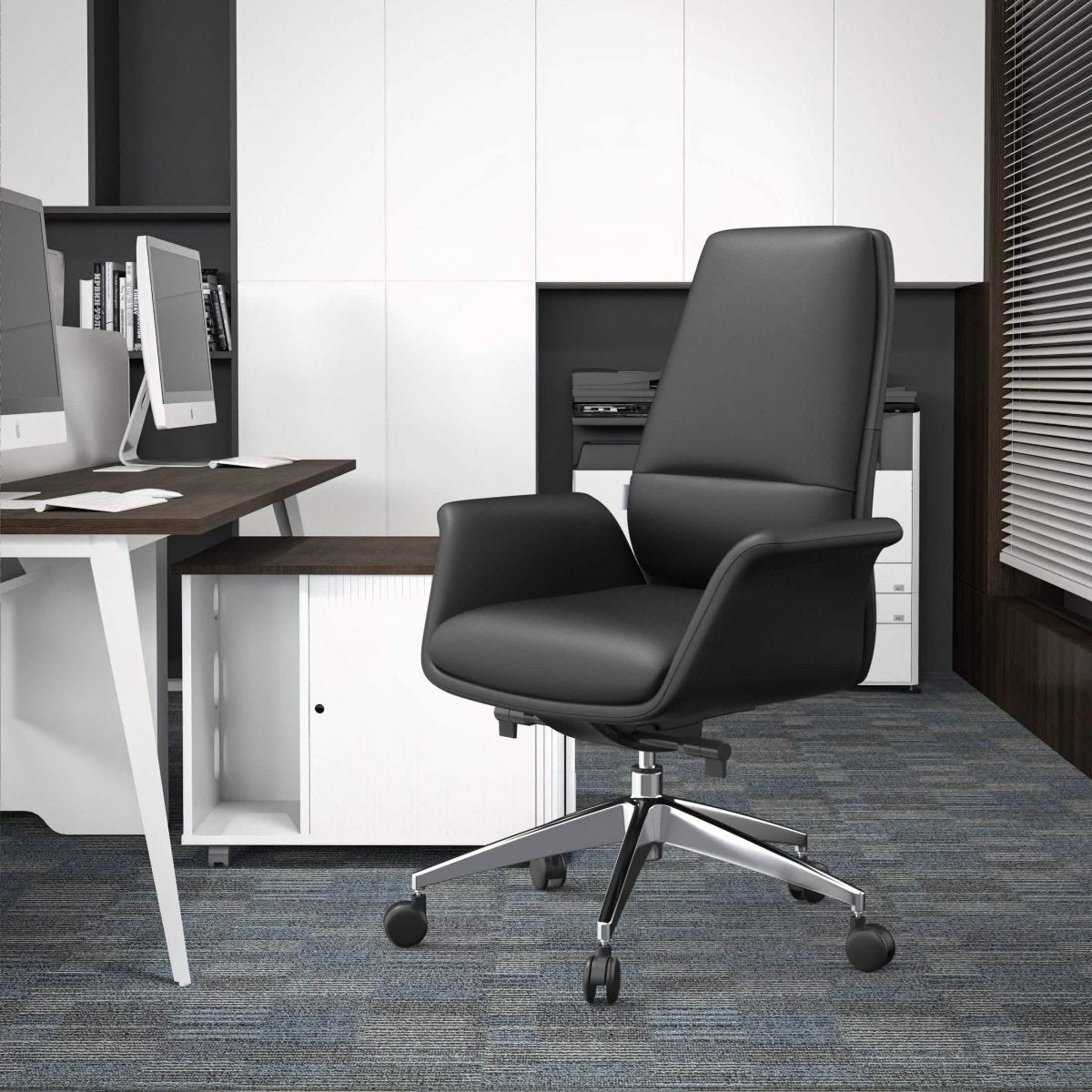 Summit Adjustable Height Leather Conference Office Chair with Swivel and Tilt Black Office Chair Leisuremod