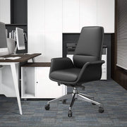 Summit Adjustable Height Leather Conference Office Chair with Swivel and Tilt Black Office Chair Leisuremod