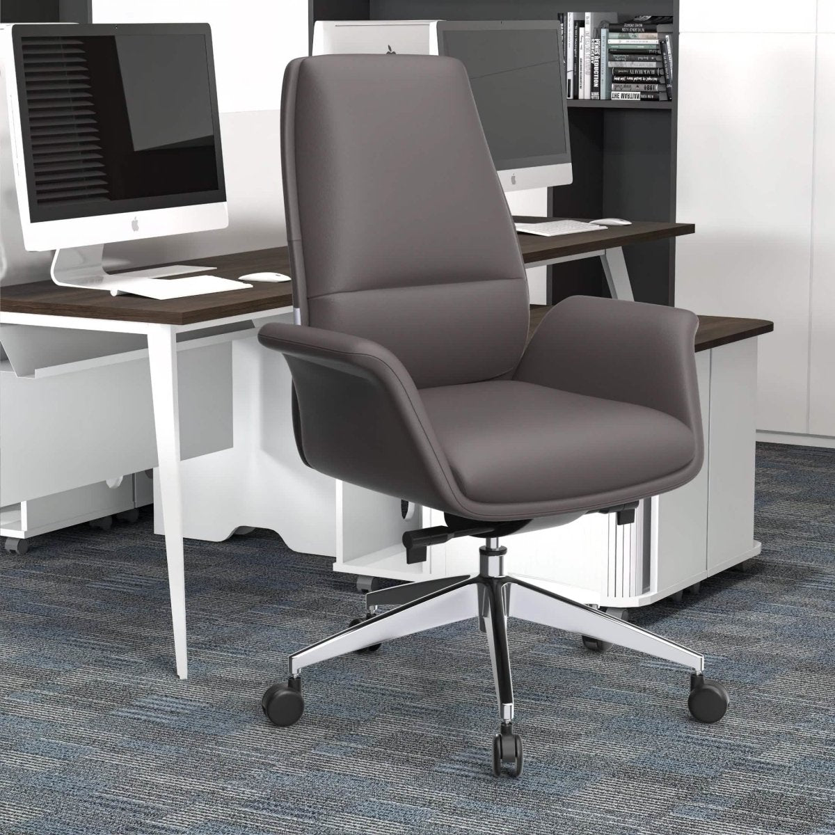 Summit Adjustable Height Leather Conference Office Chair with Swivel and Tilt Grey Office Chair Leisuremod