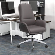 Summit Adjustable Height Leather Conference Office Chair with Swivel and Tilt Grey Office Chair Leisuremod