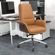 Summit Adjustable Height Leather Conference Office Chair with Swivel and Tilt Acorn Brown Office Chair Leisuremod