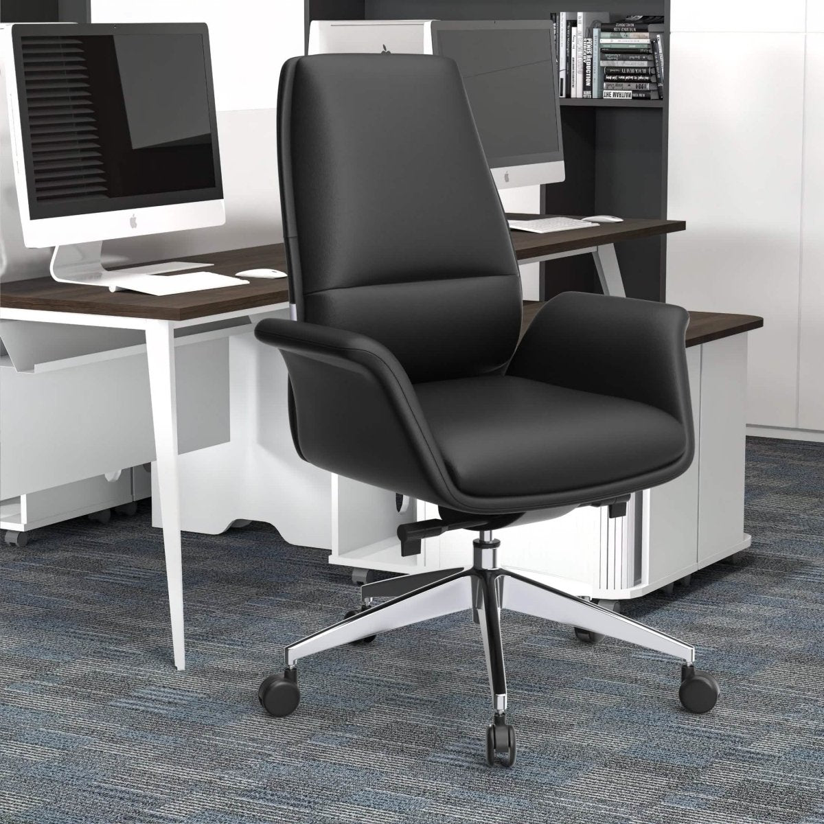 Summit Adjustable Height Leather Conference Office Chair with Swivel and Tilt Black Office Chair Leisuremod