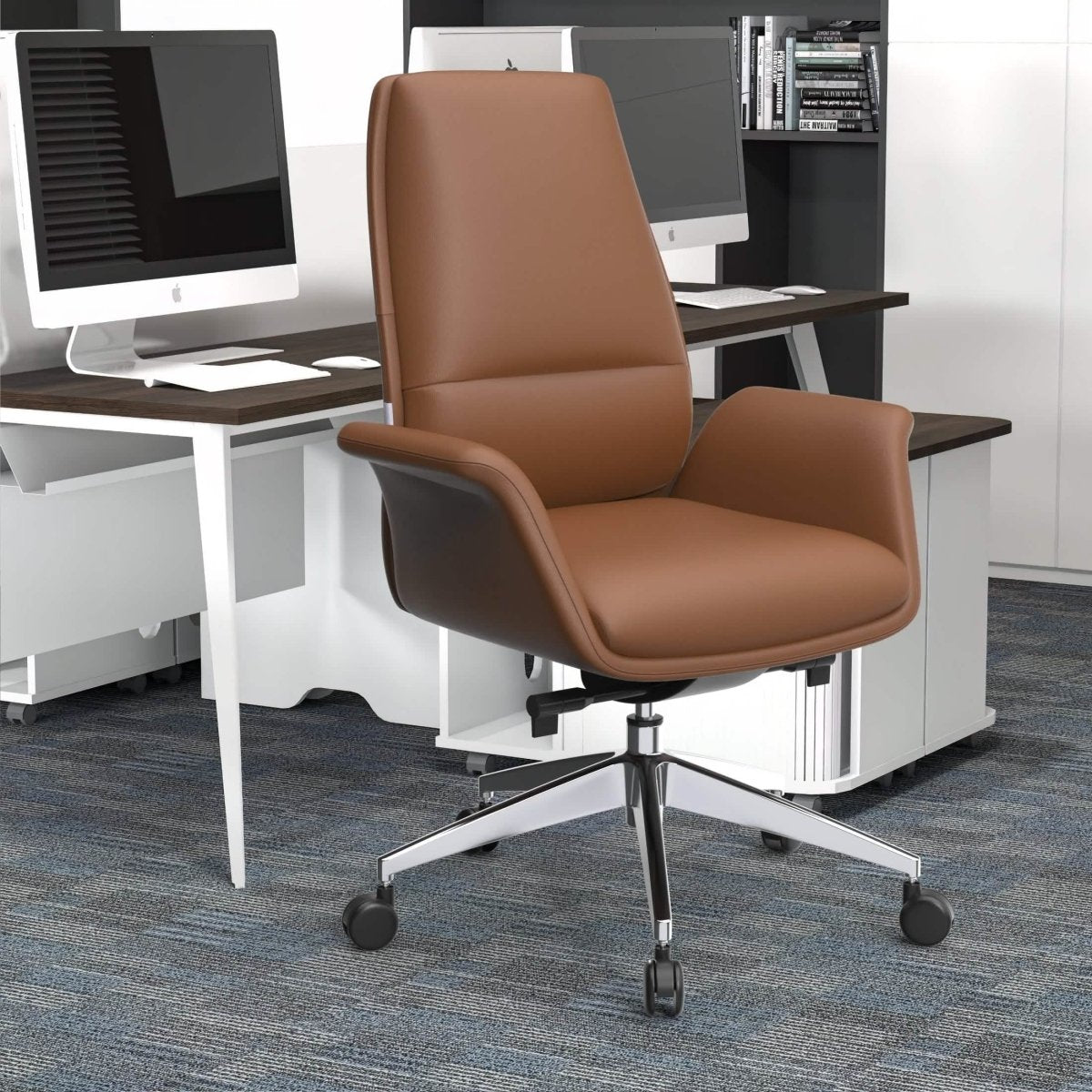 Summit Adjustable Height Leather Conference Office Chair with Swivel and Tilt Dark Brown Office Chair Leisuremod