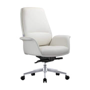 Summit Adjustable Height Leather Conference Office Chair with Swivel and Tilt White Office Chair Leisuremod