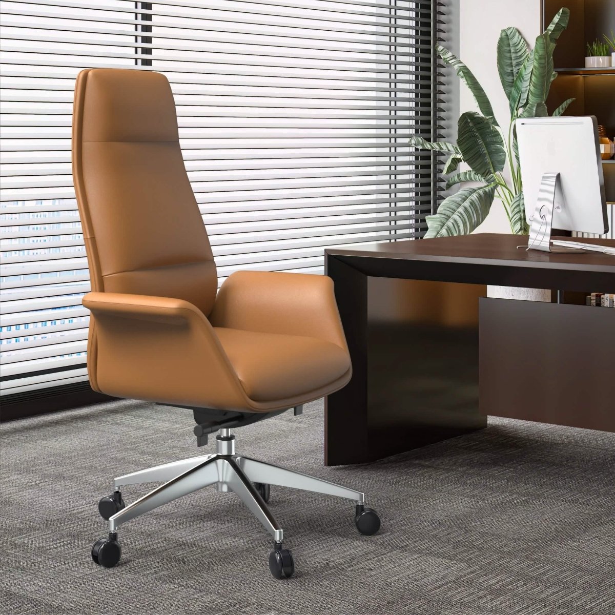 Summit High-Back Conference Office Chair with Aluminum Frame Acorn Brown Office Chair Leisuremod