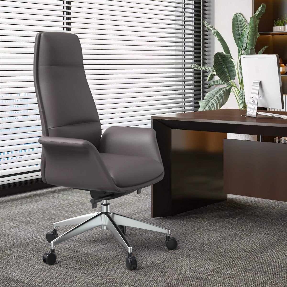 Summit High-Back Conference Office Chair with Aluminum Frame Grey Office Chair Leisuremod
