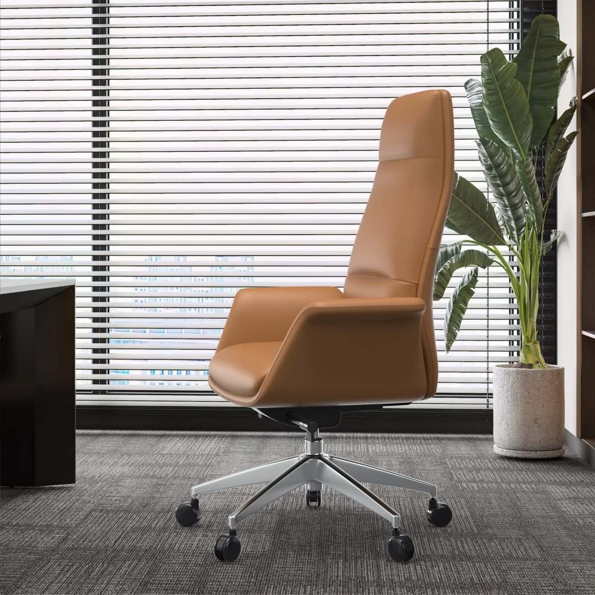 Summit High-Back Conference Office Chair with Aluminum Frame Acorn Brown Office Chair Leisuremod