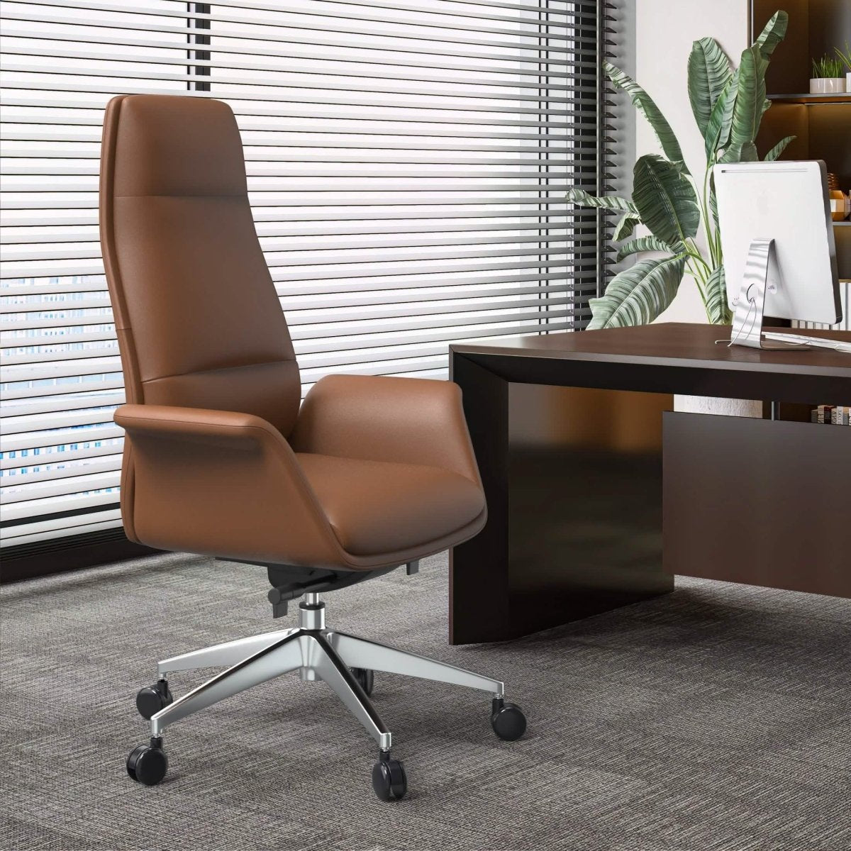 Summit High-Back Conference Office Chair with Aluminum Frame Dark Brown Office Chair Leisuremod