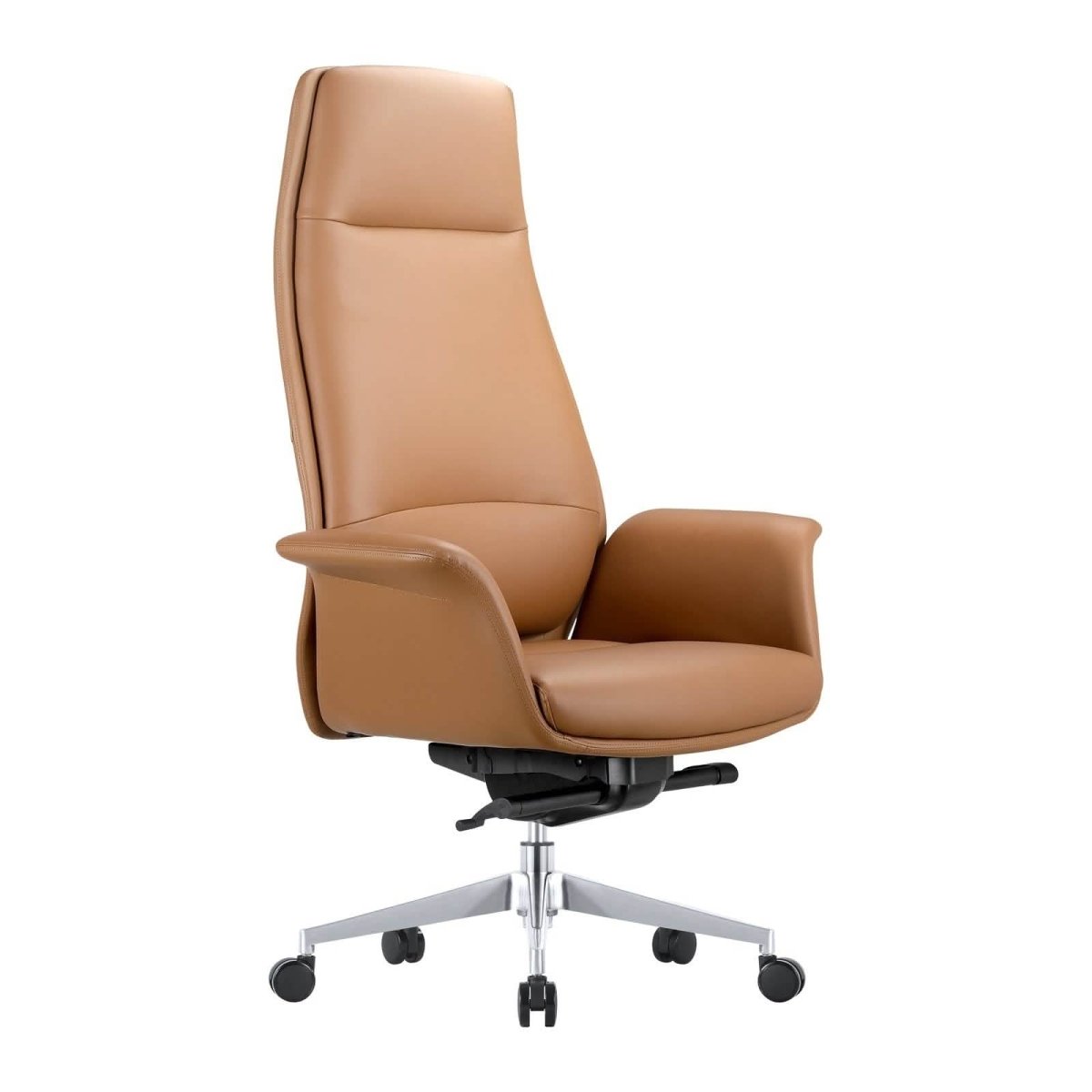 Summit High-Back Conference Office Chair with Aluminum Frame Acorn Brown Office Chair Leisuremod