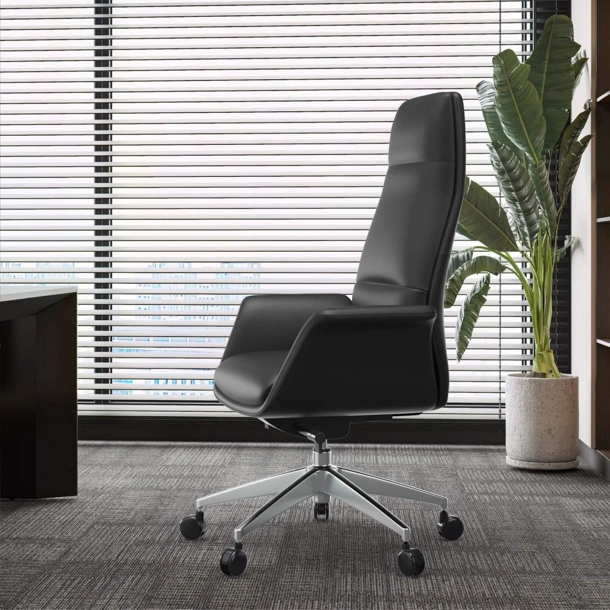Summit High-Back Conference Office Chair with Aluminum Frame Black Office Chair Leisuremod