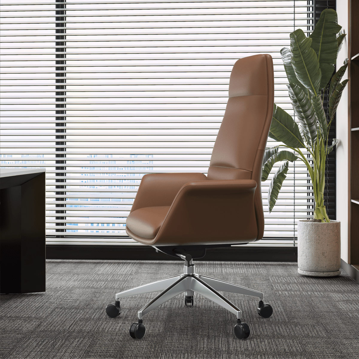 Summit High-Back Conference Office Chair with Aluminum Frame Dark Brown Office Chair Leisuremod