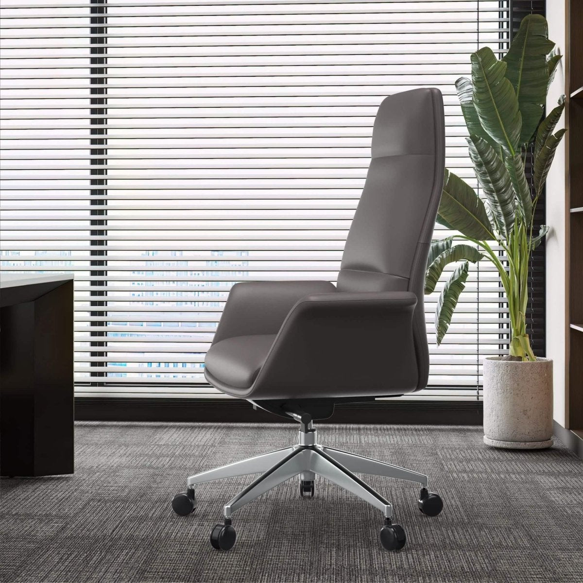 Summit High-Back Conference Office Chair with Aluminum Frame Grey Office Chair Leisuremod