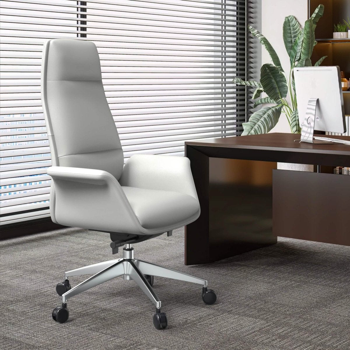 Summit High-Back Conference Office Chair with Aluminum Frame White Office Chair Leisuremod