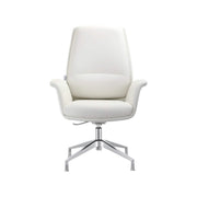 Summit Office Chair in Leather and Aluminum Frame with Adjustable Height and Swivel White Office Chair Leisuremod