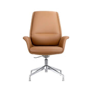 Summit Office Chair in Leather and Aluminum Frame with Adjustable Height and Swivel Acorn Brown Office Chair Leisuremod
