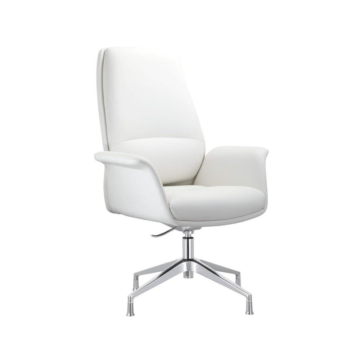 Summit Office Chair in Leather and Aluminum Frame with Adjustable Height and Swivel White Office Chair Leisuremod
