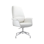 Summit Office Chair in Leather and Aluminum Frame with Adjustable Height and Swivel White Office Chair Leisuremod