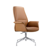 Summit Office Chair in Leather and Aluminum Frame with Adjustable Height and Swivel Acorn Brown Office Chair Leisuremod