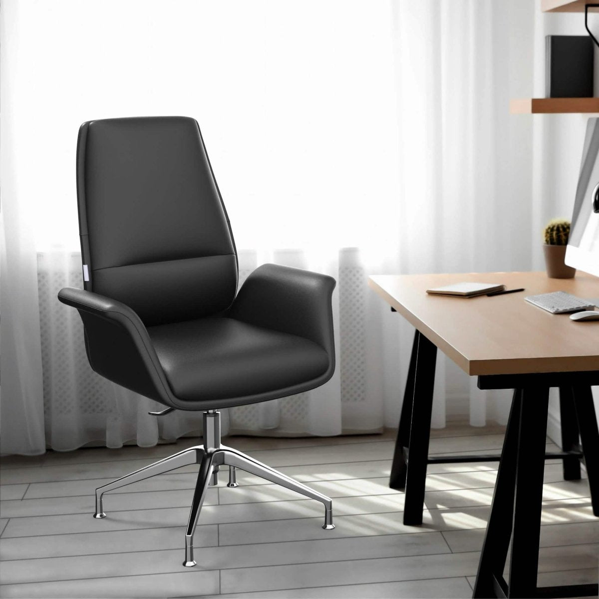 Summit Office Chair in Leather and Aluminum Frame with Adjustable Height and Swivel Black Office Chair Leisuremod