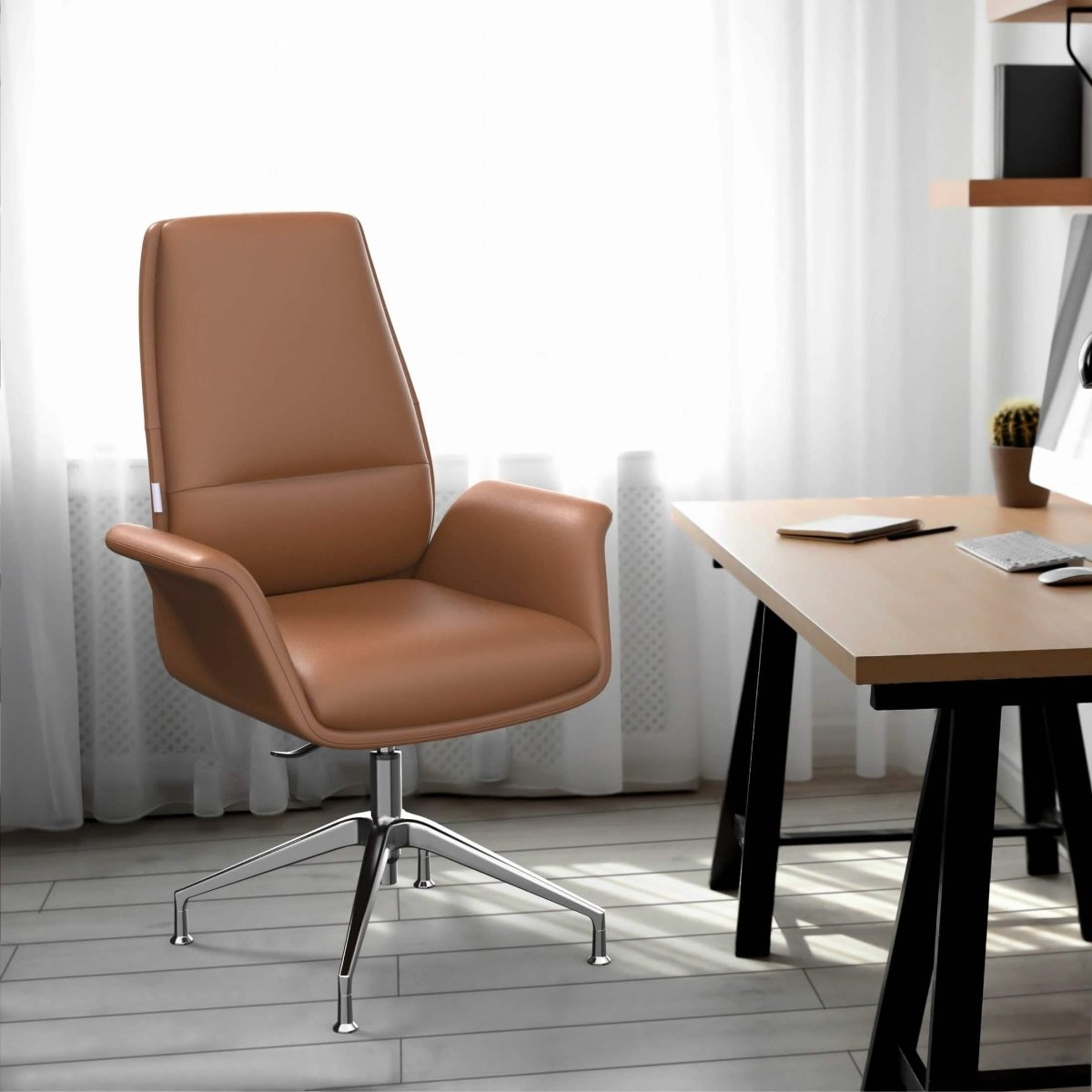 Summit Office Chair in Leather and Aluminum Frame with Adjustable Height and Swivel Dark Brown Office Chair Leisuremod