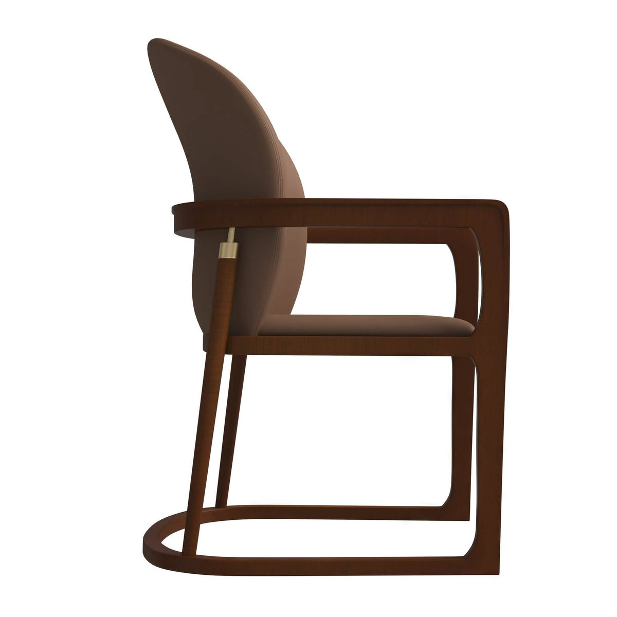 Svelta Dining Chair in Upholstered Leather Accent Arm Chair and Rubberwood Frame and Legs Brown Dining Chair LeisureMod