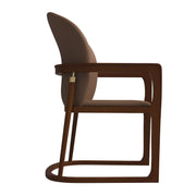 Svelta Dining Chair in Upholstered Leather Accent Arm Chair and Rubberwood Frame and Legs Brown Dining Chair LeisureMod