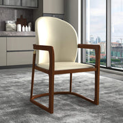 Svelta Dining Chair in Upholstered Leather Accent Arm Chair and Rubberwood Frame and Legs Cream Dining Chair LeisureMod