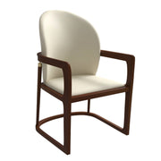 Svelta Dining Chair in Upholstered Leather Accent Arm Chair and Rubberwood Frame and Legs Cream Dining Chair LeisureMod