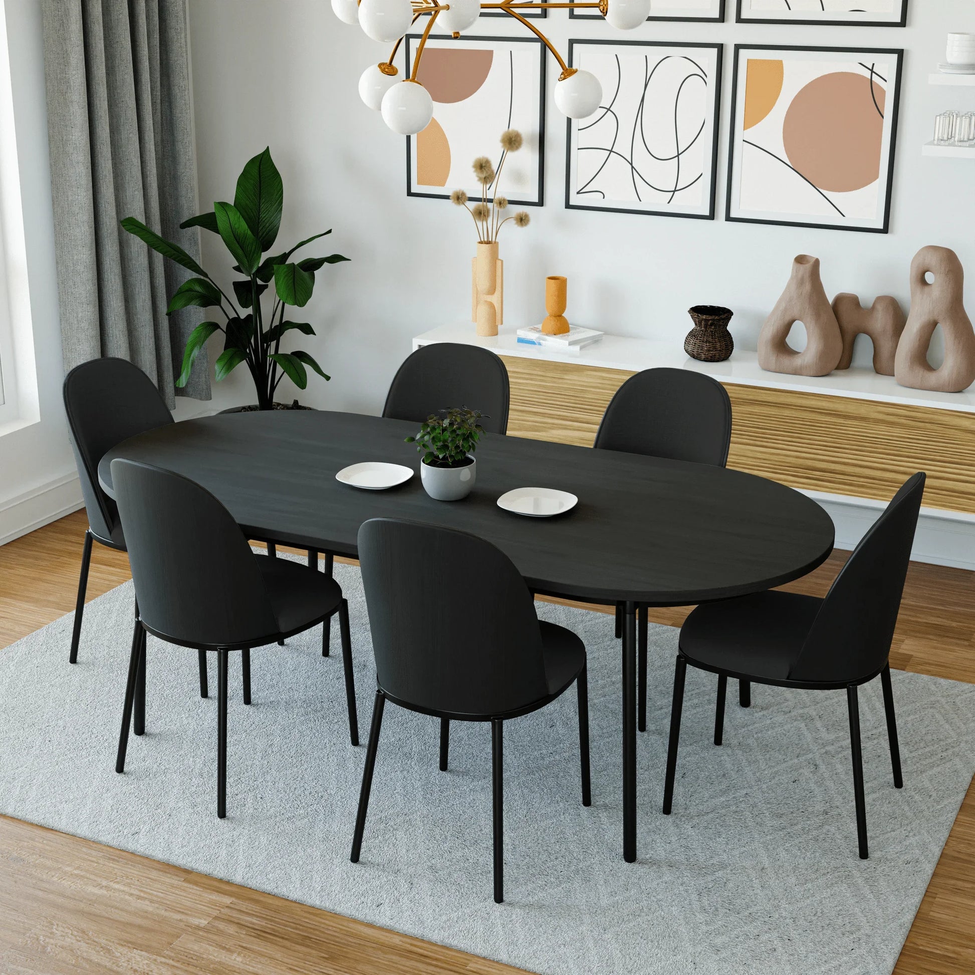 Tule Dining Side Chair with Upholstered Seat and Powder-Coated Steel Frame Set of 2 - Elax Furniture