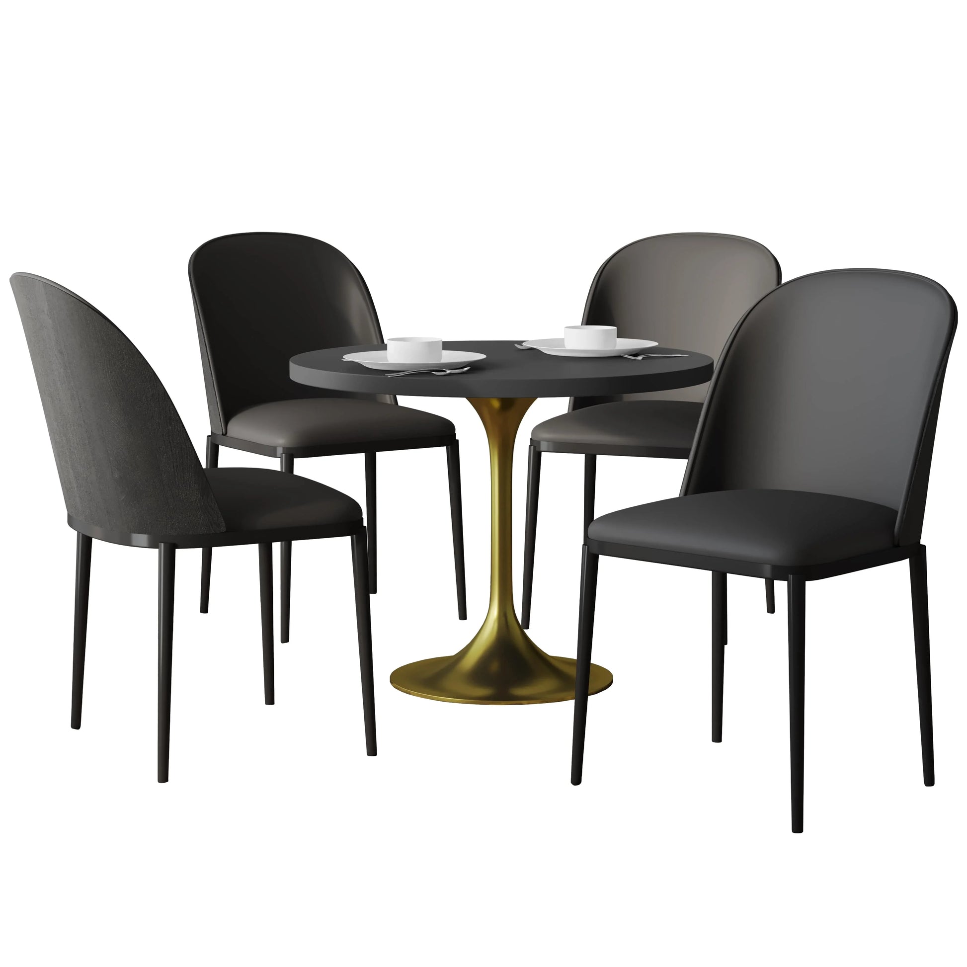 Verve 5-Piece Dining Set with 36" Round MDF Top Table and 4 Leather/Suede Fabric/Velvet Dining Side Chairs - Elax Furniture