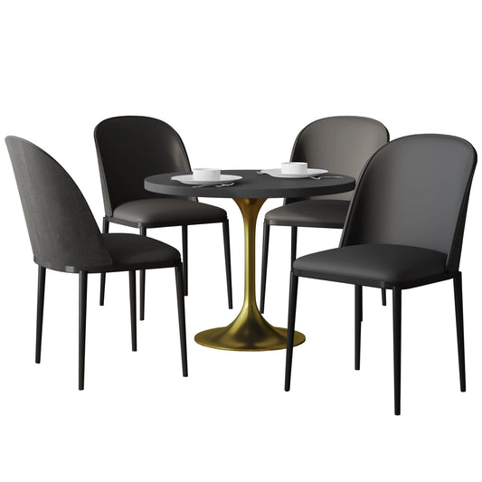 Verve 5-Piece Dining Set with 36" Round MDF Top Table and 4 Leather/Suede Fabric/Velvet Dining Side Chairs - Elax Furniture