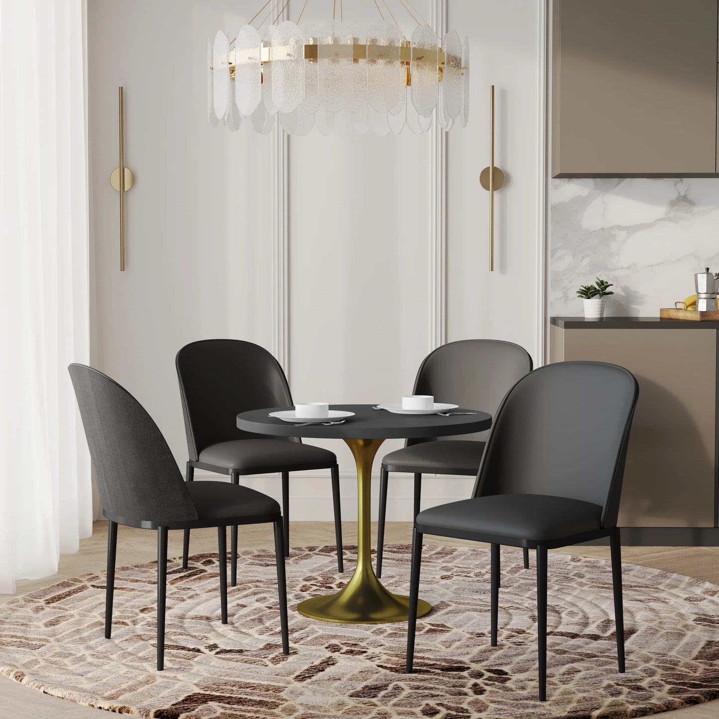 Verve 5-Piece Dining Set with 36" Round MDF Top Table and 4 Leather/Suede Fabric/Velvet Dining Side Chairs - Elax Furniture