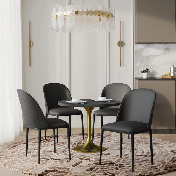Verve 5-Piece Dining Set with 36" Round MDF Top Table and 4 Leather/Suede Fabric/Velvet Dining Side Chairs