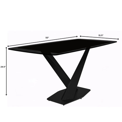 Voren 7-Piece Dining Set with 55" Rectangular Dining Table in Black Glass Top and 6 Leather/Velvet/Suede Fabric Dining Chairs - Elax Furniture